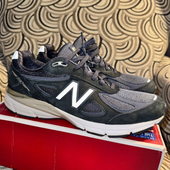 New Balance 990 V4 Men's Navy Sneakers - Picture 5 of 11